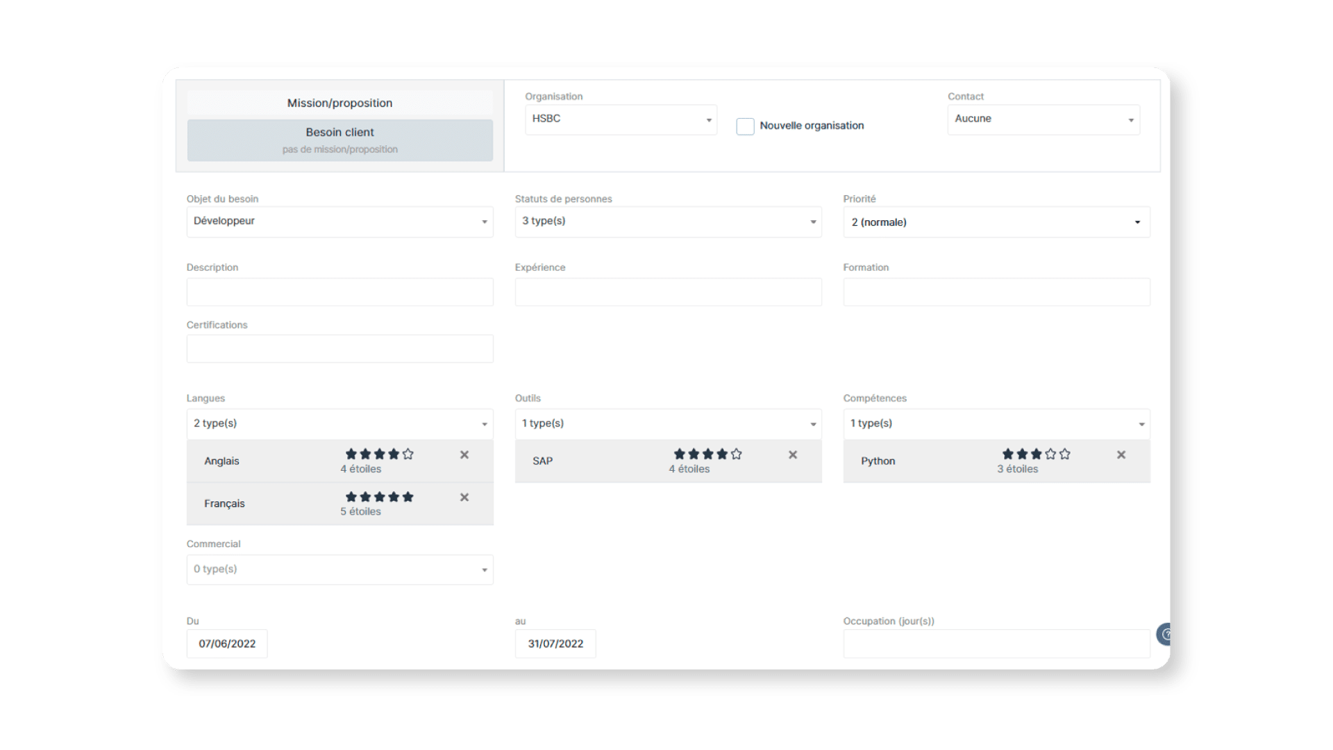 Erstellen eines Ressourcenbedarfs in Stafiz