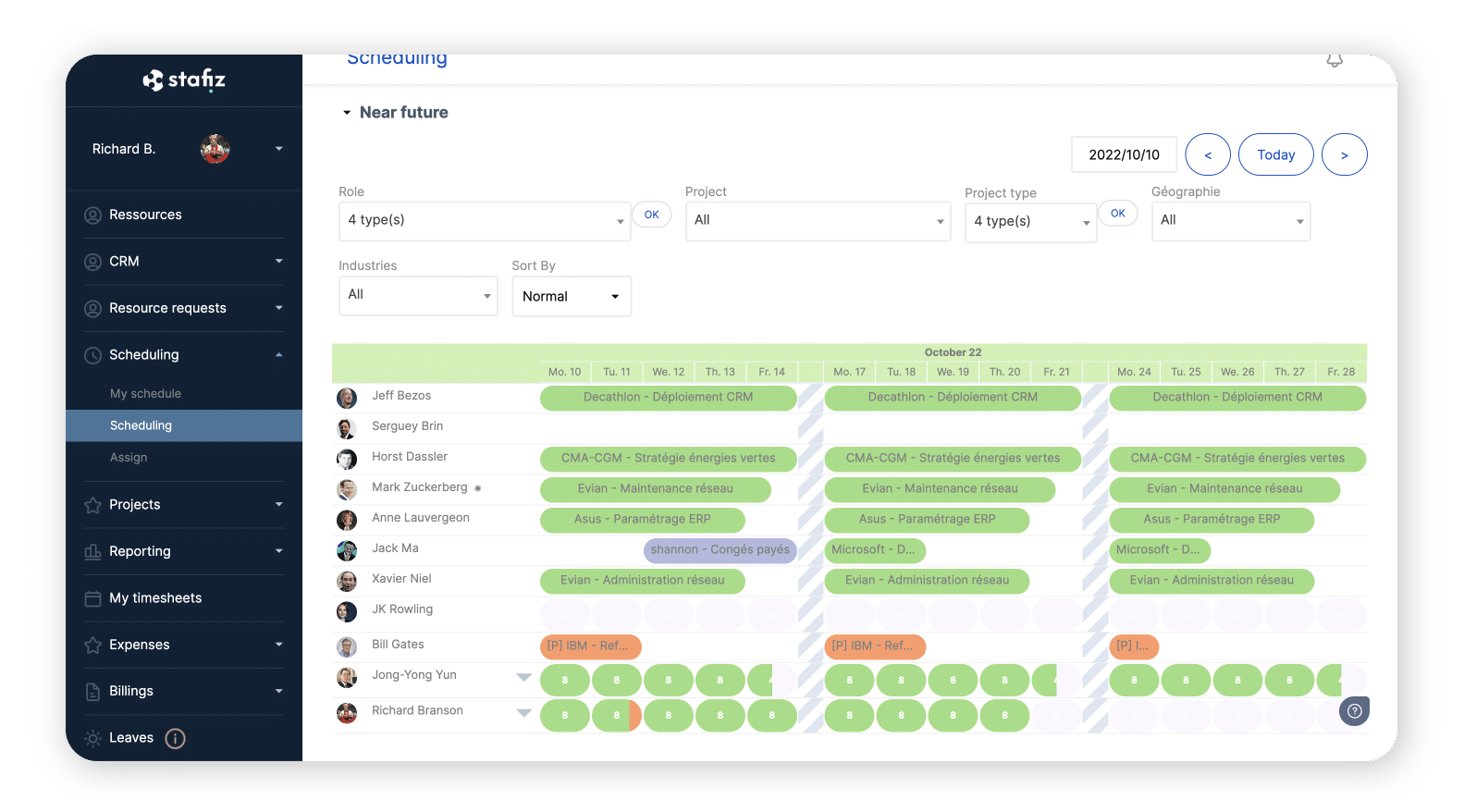 Gestion du staffing - planning des collaborateurs