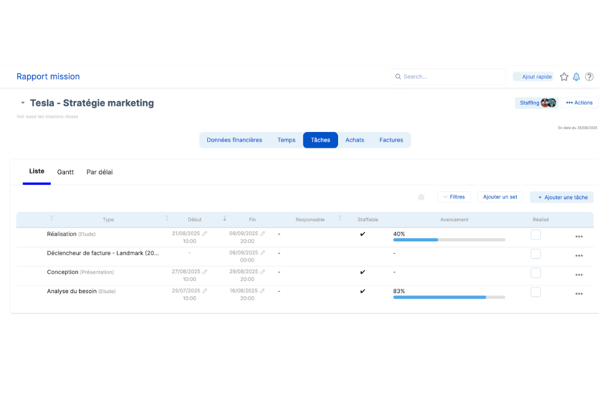 Automatic invoicing triggered by deliverables validated in Stafiz