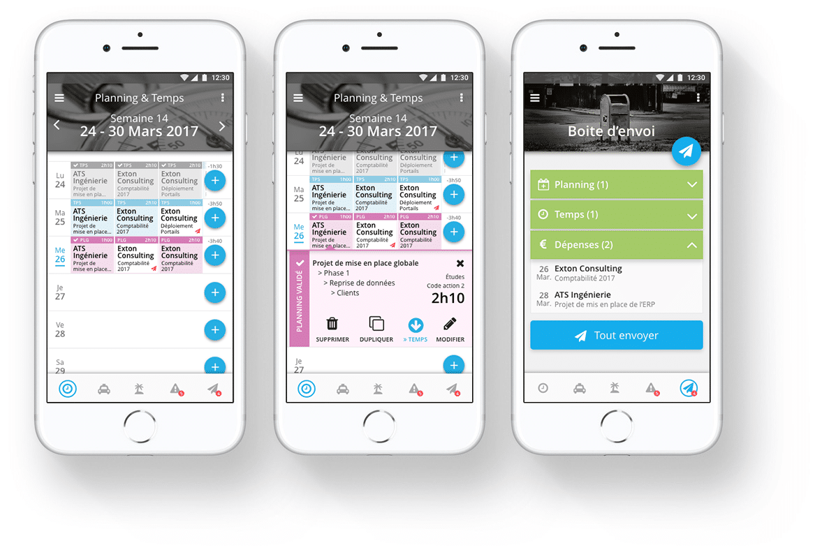 Akuiteo mobile interface — scheduling and time tracking